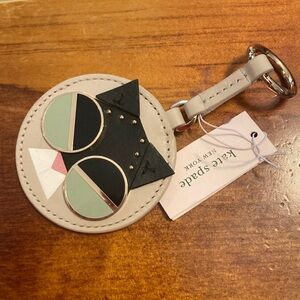 Kate Spade Cat Face Keychain in Black, Cream, and Green